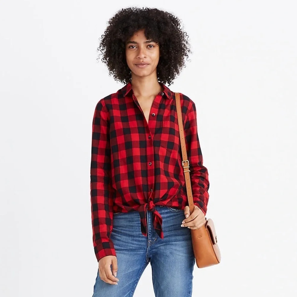Madewell • Flannel Tie-Front Shirt in Buffalo Check